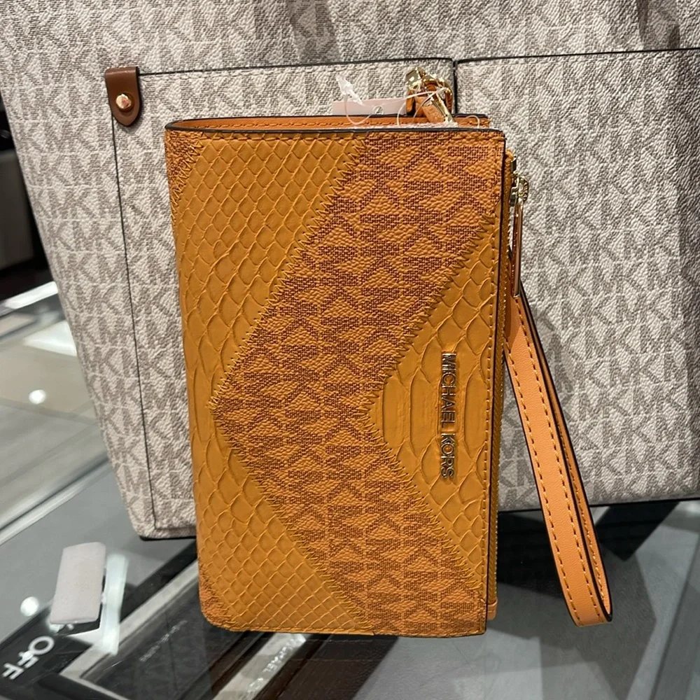 MICHAEL KORS JST LG DOUBLE ZIP WRISTLET WALLET PHONE HOLDER Cider Multi NWT